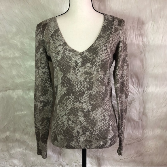 Express Snake Print Silver Metallic Thread V Neck Top - Picture 1 of 4